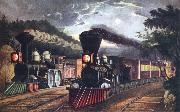 Fanny Palmer The Lightning Express Trains Leaving the junction oil painting on canvas